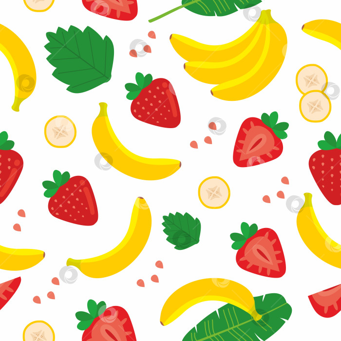 Скачать Узор из клубники и банана. Фруктовый узор фотосток Ozero