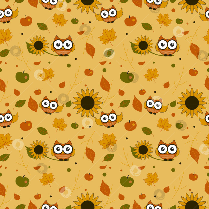 Скачать бесшовный узор с осенними совами фотосток Ozero