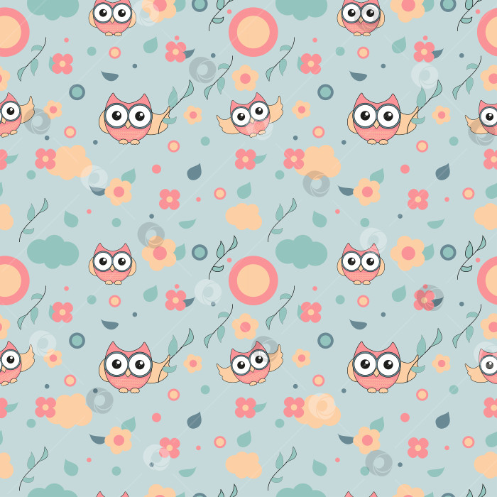 Скачать бесшовный узор с весенними совами фотосток Ozero