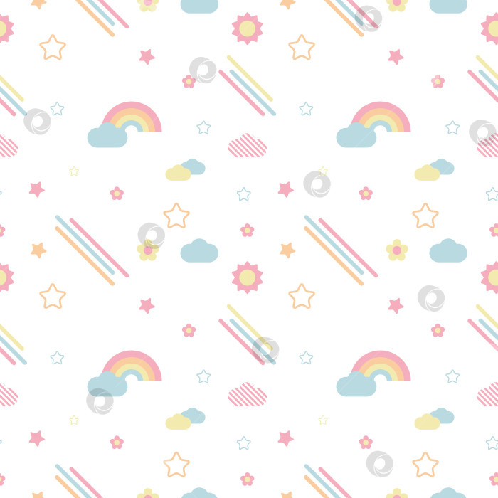 Скачать Детский узор. Облака, звезды, радуга фотосток Ozero