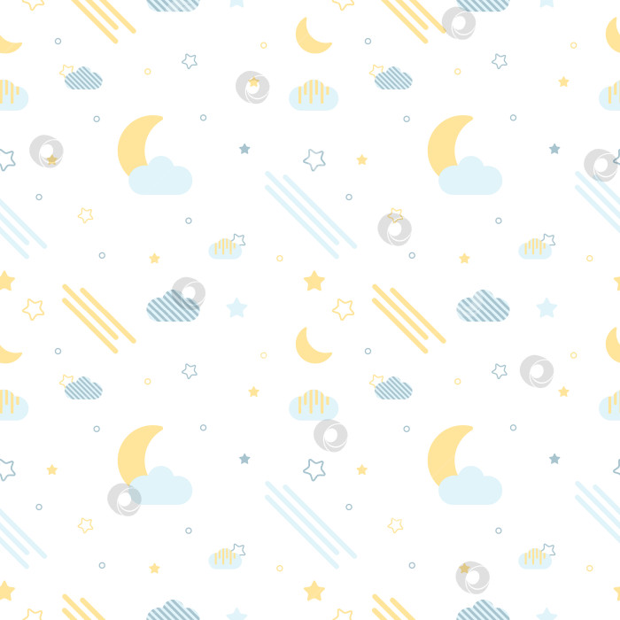Скачать Детский узор. Облака, звезды, луна фотосток Ozero