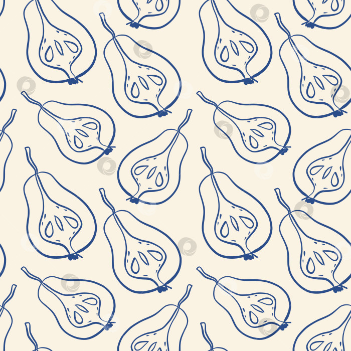 Скачать Повторяющийся рисунок нарезанных груш темно-синим контуром на светло-бежевом фоне фотосток Ozero