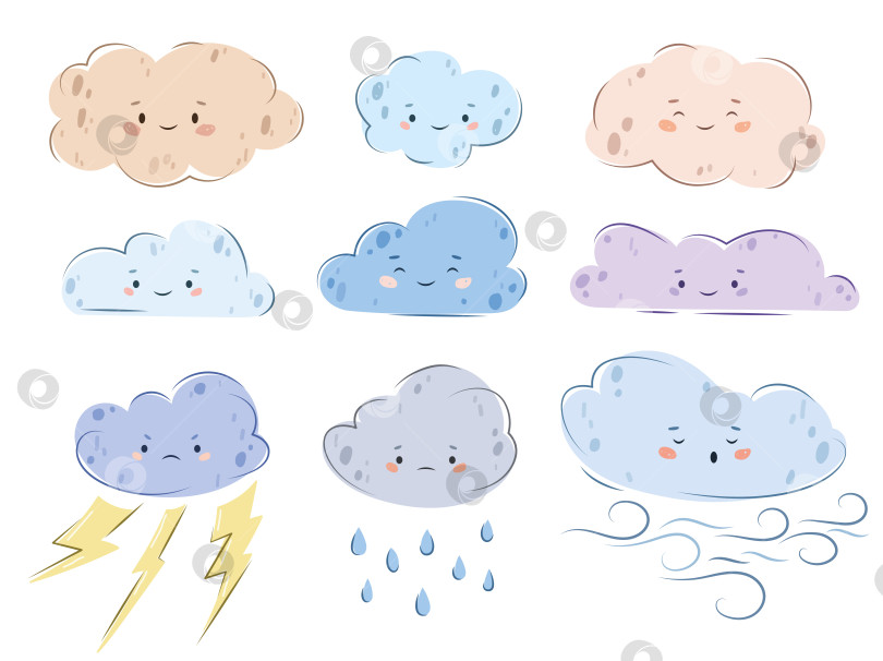 Скачать Набор симпатичных облаков на белом фоне фотосток Ozero