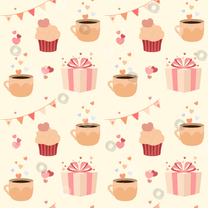 Скачать Бесшовный узор с милыми элементами на День Святого Валентина фотосток Ozero