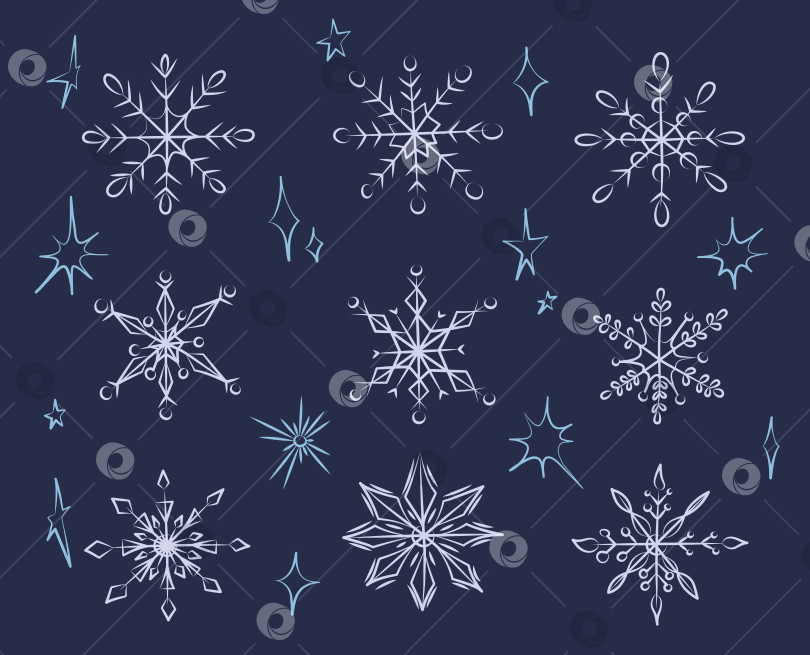 Скачать Набор снежинок и звездочек фотосток Ozero