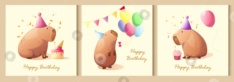 Скачать Набор красочных плакатов с забавными капибарами фотосток Ozero