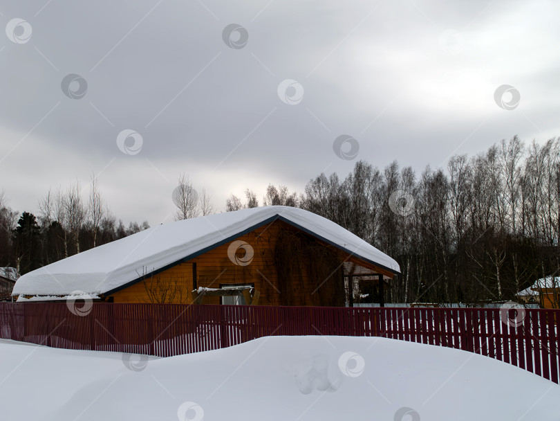 Скачать Заснеженный дачный поселок в пасмурный день фотосток Ozero