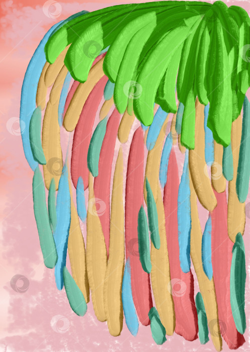 Скачать Тропическое настроение выражено в абстрактном изображении грозди бананов, нарисованной вручную мазками, напоминающими масляную краску. фотосток Ozero