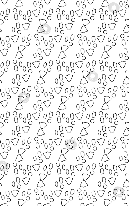 Скачать Маленькие овалы, круги, стилизованные тюльпаны, выполненные черной линией, образуют бесшовный векторный узор. фотосток Ozero