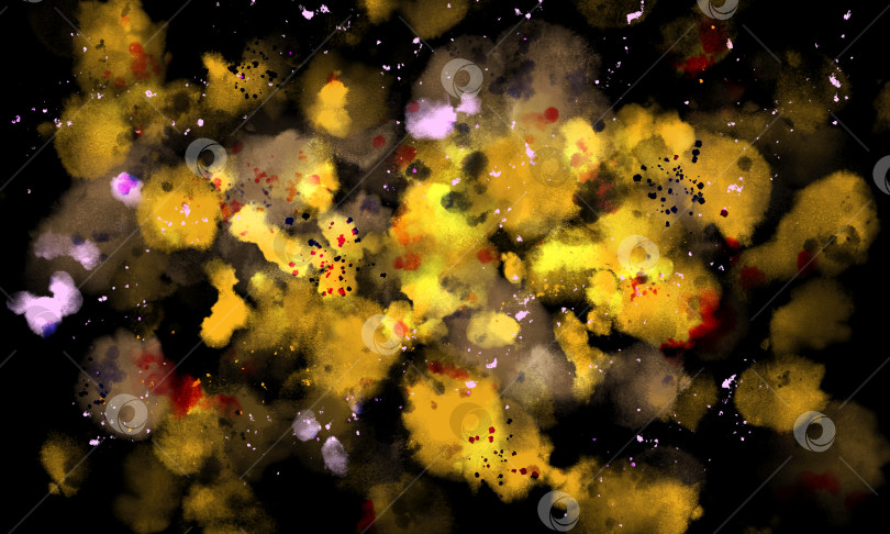 Скачать Абстрактный акварельный фон. Крупные желтые, красные и черные акварельные пятна на темном фоне. Фон для вашего дизайна. Иллюстрация. фотосток Ozero