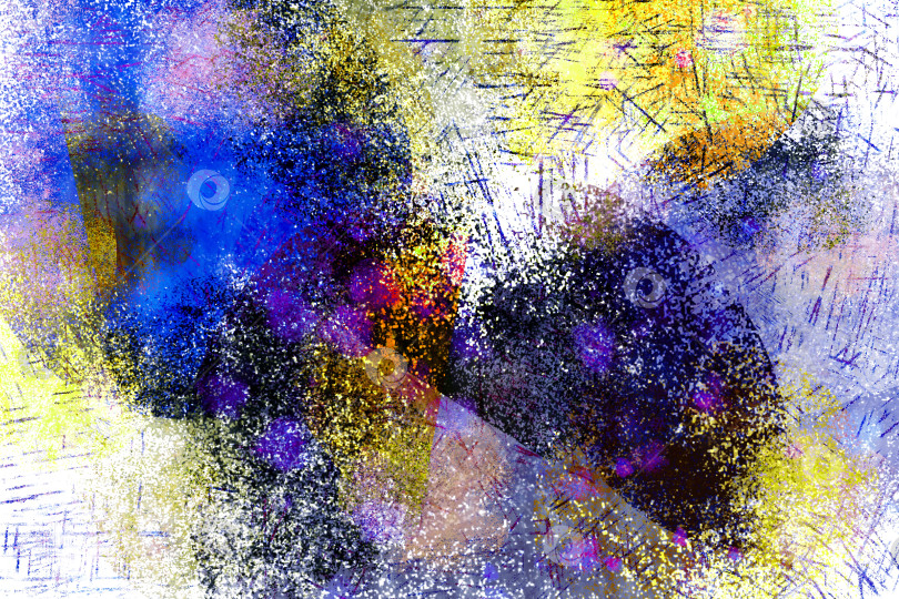 Скачать Абстрактный ретро-фон с потертой поверхностью. Грубые синие, черные, желтые пятна и черточки на светлом фоне. Скопируйте пространство. Иллюстрация. фотосток Ozero