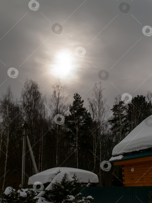 Скачать Заснеженный дачный поселок в пасмурный день фотосток Ozero