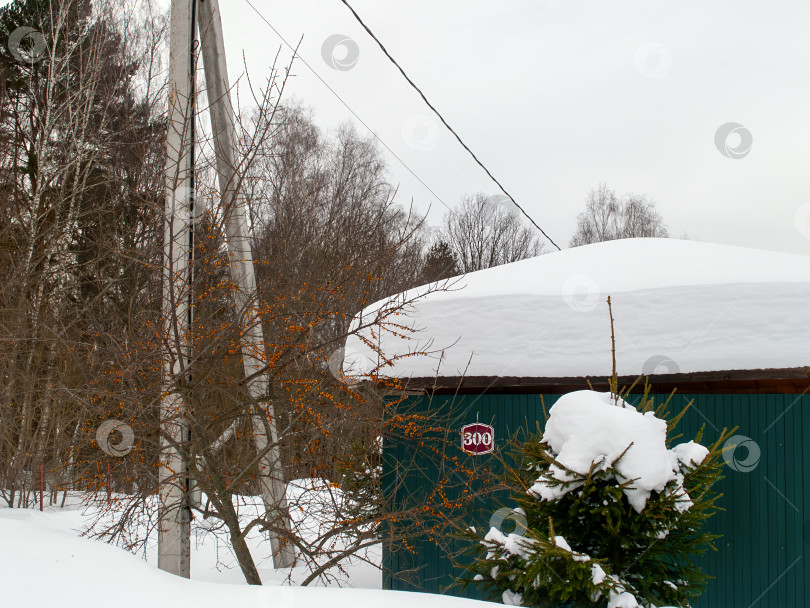 Скачать Заснеженный дачный поселок в пасмурный день фотосток Ozero