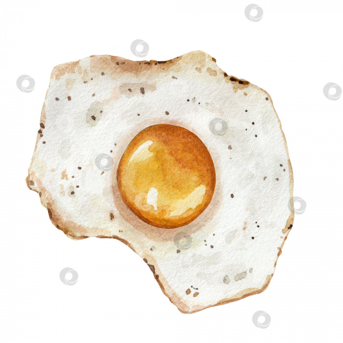 Скачать Акварельная иллюстрация яичницы-болтуньи, выделенной на белом фоне. Вкусная здоровая пища. фотосток Ozero