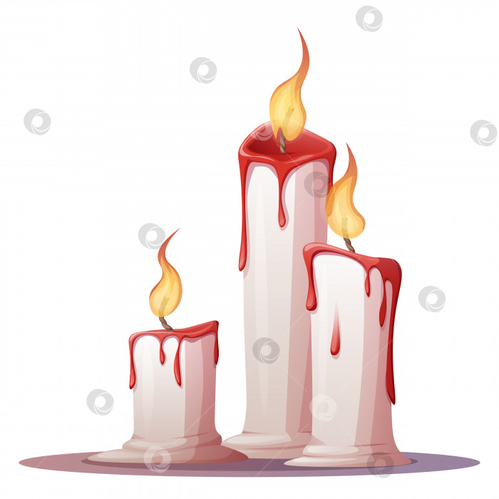 Скачать Свечи с пламенем на белом фоне. Векторная мультяшная иллюстрация фотосток Ozero