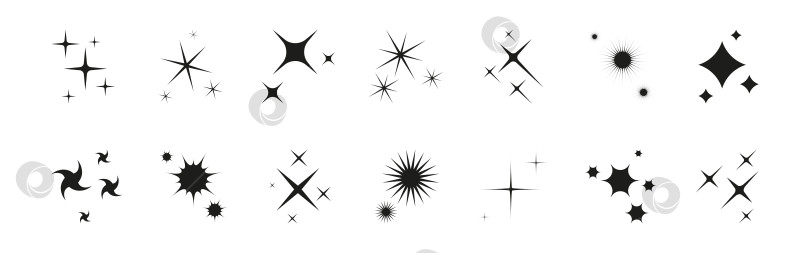 Скачать Набор иконок glitter star, sparkle sun. Эффекты взрыва абстрактных фигур, свечения и мигания для оформления праздничных вечеринок. Мерцающие вспышки и блестящие графические элементы. Отдельные векторные иллюстрации. фотосток Ozero