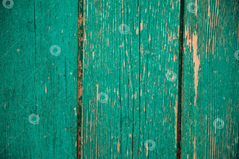 Скачать Деревянные доски, окрашенные в зеленый цвет. Поверхность шероховатая и с трещинами. Вертикальные полосы.Фон и текстура. фотосток Ozero