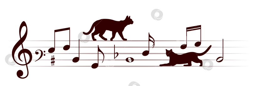 Скачать Музыкальные ноты с кошками. фотосток Ozero