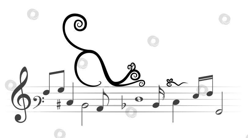 Скачать Музыкальные ноты с кошкой и мышкой. фотосток Ozero