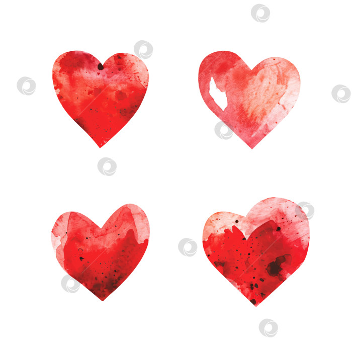 Скачать Набор акварельных красных сердечек на белом фоне фотосток Ozero