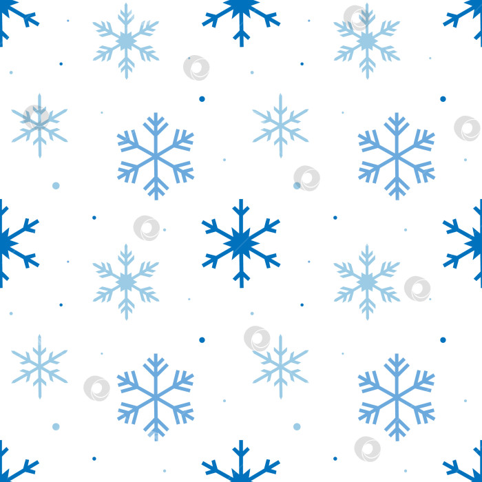 Скачать Бесшовный узор с голубыми снежинками на белом фоне, концепция зимней природы. Векторная иллюстрация для поздравительной открытки, принта на ткани или текстильного дизайна, сезонного украшения для зимних праздников. фотосток Ozero
