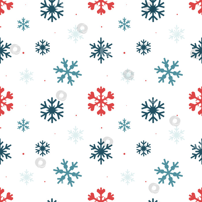 Скачать Бесшовный узор с красными и синими снежинками на белом фоне. Концепция Рождества и зимних праздников. Абстрактная геометрическая векторная иллюстрация для ткани, бумаги, оберточной бумаги и текстиля. фотосток Ozero