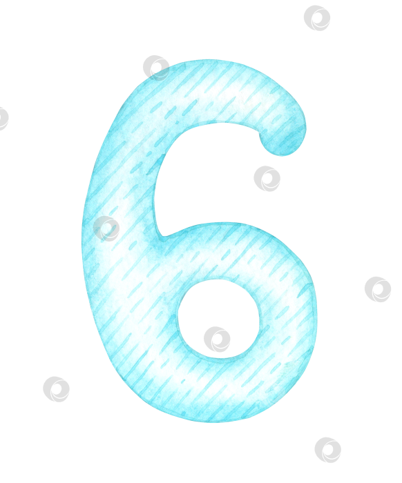 Скачать Номер шесть - синяя акварельная иллюстрация фотосток Ozero