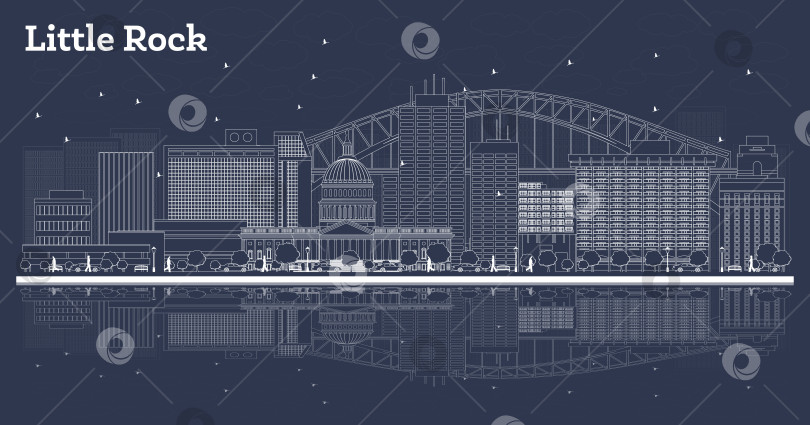 Скачать Очертите горизонт Литл-Рок-Сити в Арканзасе с белыми зданиями и отражениями. Иллюстрация. Деловые поездки и концепция в сочетании с современной архитектурой. Городской пейзаж Литл-Рока с достопримечательностями фотосток Ozero