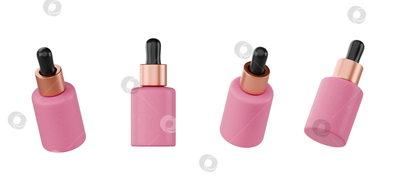 Скачать Объемный розовый значок флакона-капельницы с металлическими деталями и пустой этикеткой, выполненный в чистом современном стиле фотосток Ozero