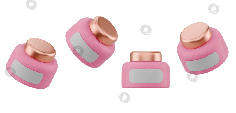 Скачать Объемная розовая баночка косметического крема с металлической крышкой и пустой этикеткой, выполненная в чистом современном стиле фотосток Ozero