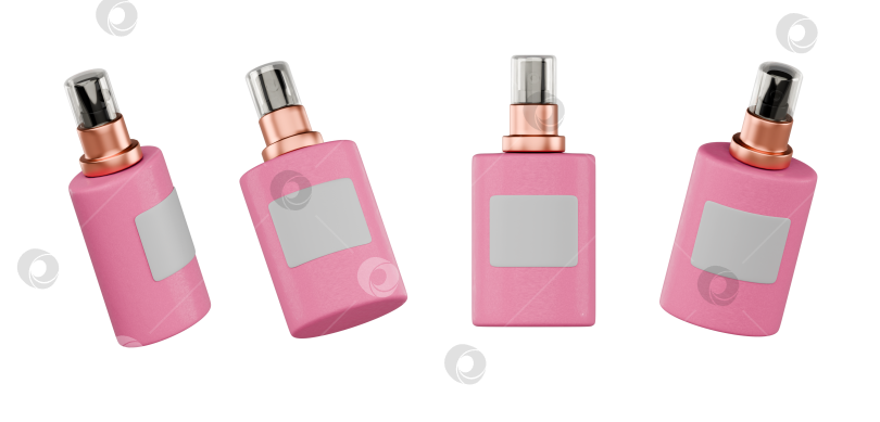 Скачать Объемный розовый значок косметического спрея с металлическими деталями и пустой этикеткой, выполненный в чистом современном стиле фотосток Ozero