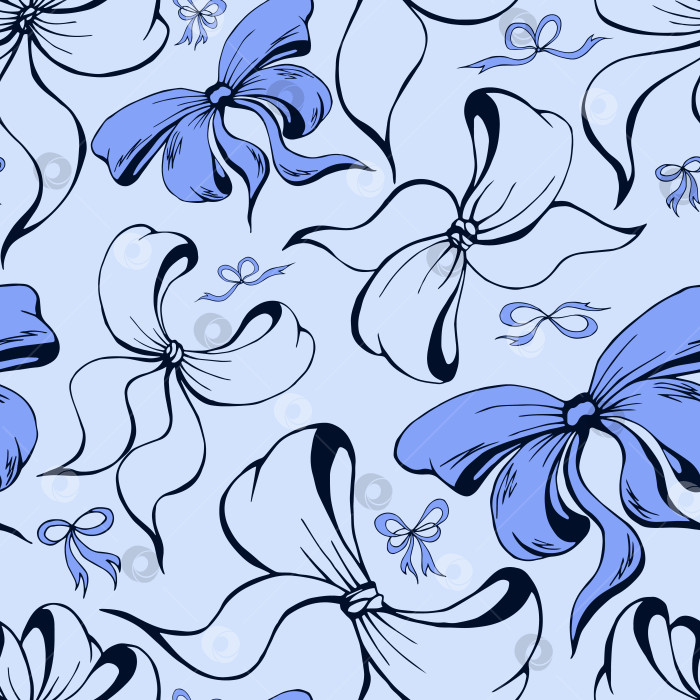 Скачать Милые мягкие романтичные бантики с бесшовным рисунком. Красивые плоские бантики с абстрактной бесконечной текстурой для ткани, текстиля, косметики, упаковки, канцелярских принадлежностей, оберточной бумаги, фона. Веселый праздничный дизайн в стиле каракулей. фотосток Ozero