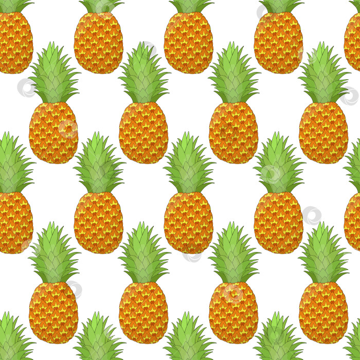 Скачать Бесшовный узор в виде ананаса на белом фоне. Тропический фрукт, повторяющий бесконечную текстуру. Аппетитный безграничный фон. Дизайн поверхности для приготовления пищи. Редактируемая плитка для текстиля, канцелярских принадлежностей, оберточной бумаги фотосток Ozero