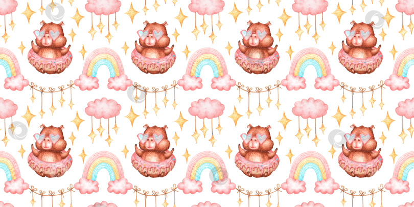 Скачать Акварельный рисунок облаков в виде пончиков из капибары фотосток Ozero