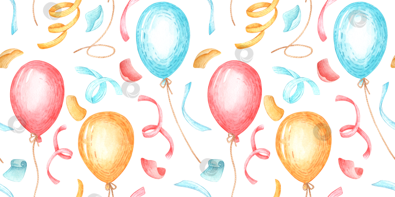 Скачать Воздушные шары, конфетти, бесшовный узор акварелью фотосток Ozero