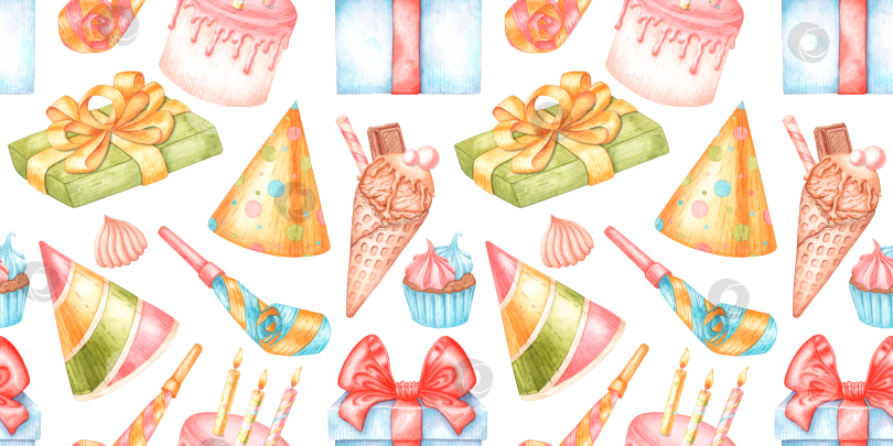 Скачать Элементы дня рождения - бесшовный узор акварелью фотосток Ozero
