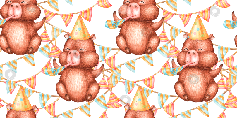 Скачать Капибара в праздничной шляпе с рисунком гирлянды из рога и вымпела фотосток Ozero