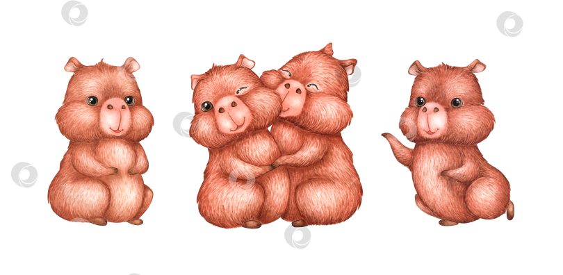 Скачать Набор акварельных картинок с милыми капибарами фотосток Ozero