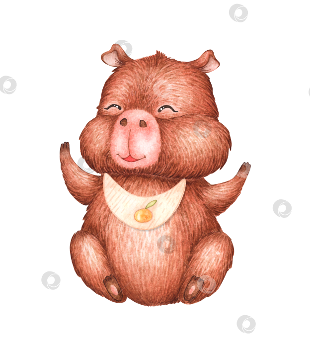 Скачать Акварельная иллюстрация капибары в нагруднике фотосток Ozero