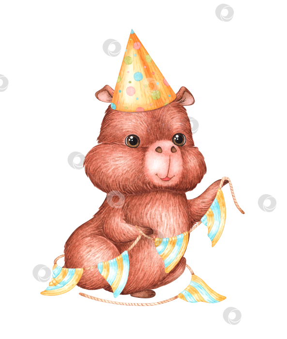 Скачать День рождения капибары с акварельной иллюстрацией в виде гирлянды фотосток Ozero