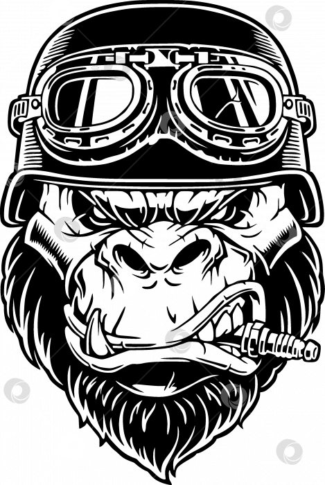Скачать Горила вектор в шлеме с сигарой для гравировки, принта на майки, лазерной резки фотосток Ozero