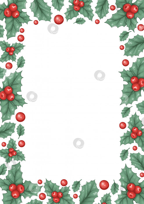 Скачать Рождественская рамка с остролистом. Отлично подходит для постеров, афиш, открыток, приглашений, баннеров и многого другого. Цифровая иллюстрация. Рождественский фон. фотосток Ozero