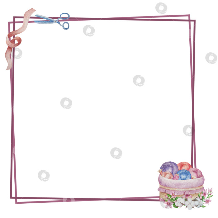 Скачать Набор для вязания и шитья акварелью с ручной росписью. Клубок пряжи, вязание крючком, нитки, принадлежности для рукоделия, шитье, вышивка. Товары для рукоделия и хобби синего, бежевого и розового цветов. Старинный фотосток Ozero