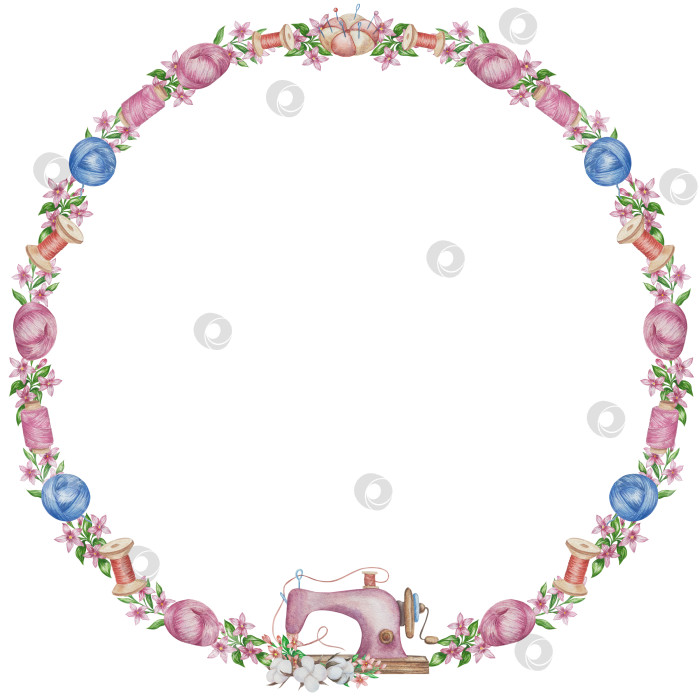 Скачать Набор для вязания и шитья акварелью с ручной росписью. Клубок пряжи, вязание крючком, нитки, принадлежности для рукоделия, шитье, вышивка. Товары для рукоделия и хобби синего, бежевого и розового цветов. Старинный фотосток Ozero