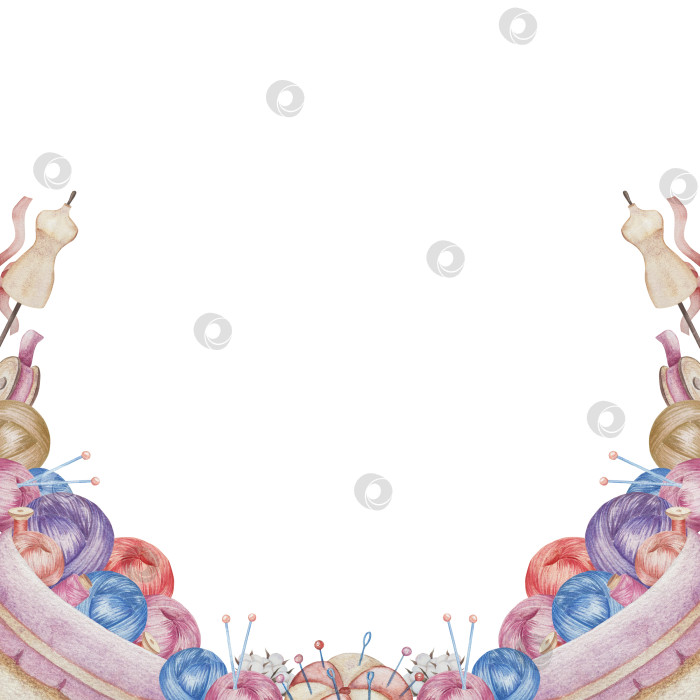 Скачать Набор для вязания и шитья акварелью с ручной росписью. Клубок пряжи, вязание крючком, нитки, принадлежности для рукоделия, шитье, вышивка. Товары для рукоделия и хобби синего, бежевого и розового цветов. Старинный фотосток Ozero