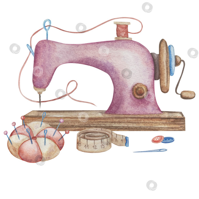 Скачать Набор для вязания и шитья акварелью с ручной росписью. Клубок пряжи, вязание крючком, нитки, принадлежности для рукоделия, шитье, вышивка. Товары для рукоделия и хобби синего, бежевого и розового цветов. Старинный фотосток Ozero