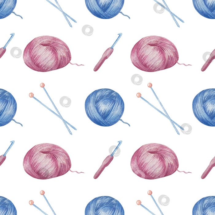 Скачать Набор для вязания и шитья акварелью с ручной росписью. Клубок пряжи, вязание крючком, нитки, принадлежности для рукоделия, шитье, вышивка. Товары для рукоделия и хобби синего, бежевого и розового цветов. Старинный фотосток Ozero