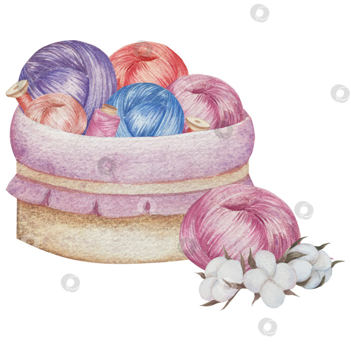 Скачать Набор для вязания и шитья акварелью с ручной росписью. Клубок пряжи, вязание крючком, нитки, принадлежности для рукоделия, шитье, вышивка. Товары для рукоделия и хобби синего, бежевого и розового цветов. Старинный фотосток Ozero