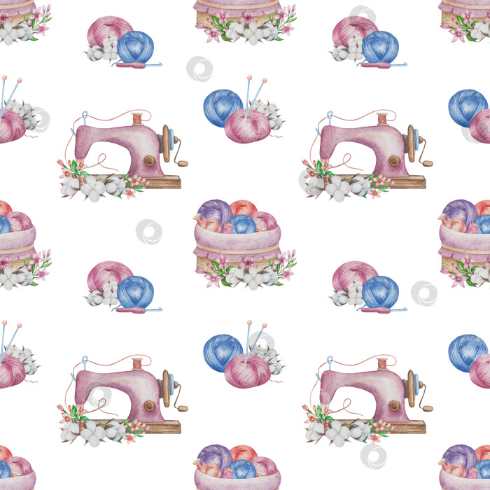 Скачать Набор для вязания и шитья акварелью с ручной росписью. Клубок пряжи, вязание крючком, нитки, принадлежности для рукоделия, шитье, вышивка. Товары для рукоделия и хобби синего, бежевого и розового цветов. Старинный фотосток Ozero