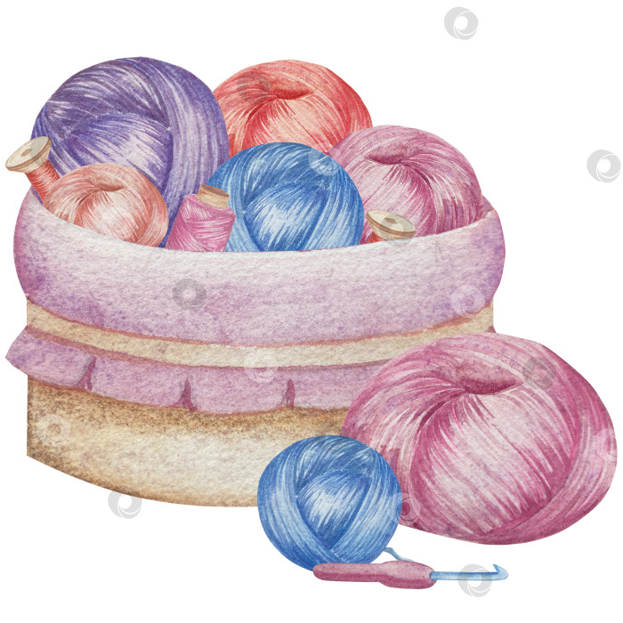 Скачать Набор для вязания и шитья акварелью с ручной росписью. Клубок пряжи, вязание крючком, нитки, принадлежности для рукоделия, шитье, вышивка. Товары для рукоделия и хобби синего, бежевого и розового цветов. Старинный фотосток Ozero